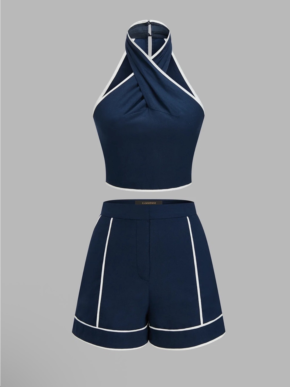 Commense Navy Contrast-Trim Halter Crop Top & Shorts Set Small